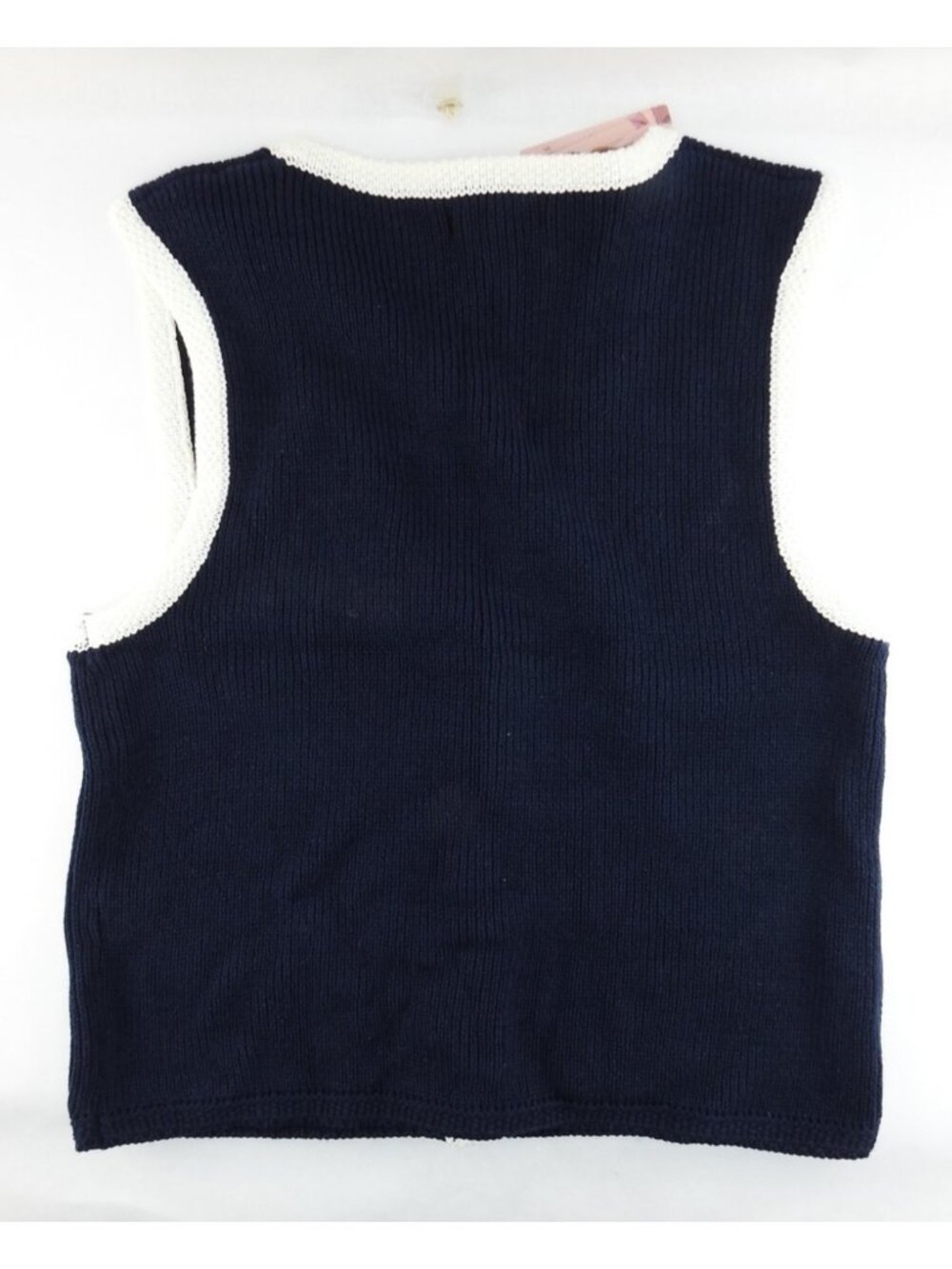 Sincerely Jules Womens Knit Sweater Vest Navy White Trim Button Front Preppy NWT - Picture 7 of 7